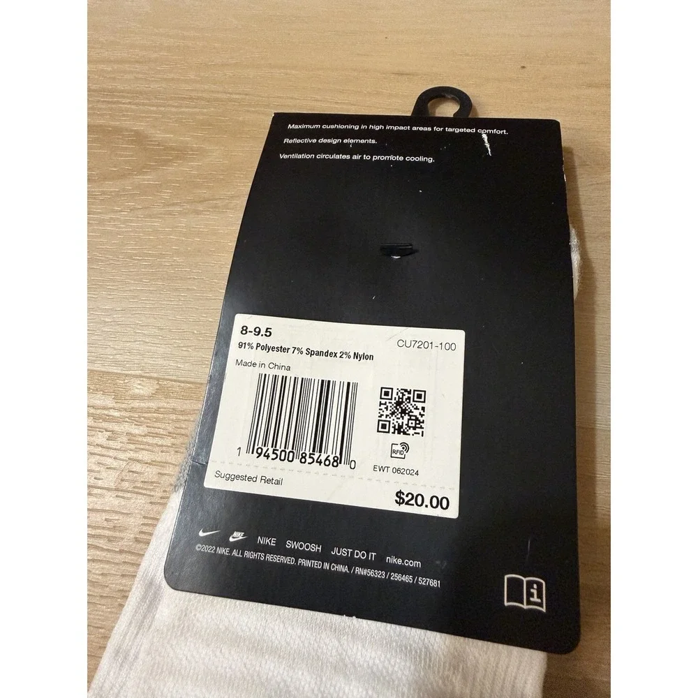NWT Nike Unisex Spark Cushioned No Show Run Socks White M 8-9.5, W 9.5-11 New